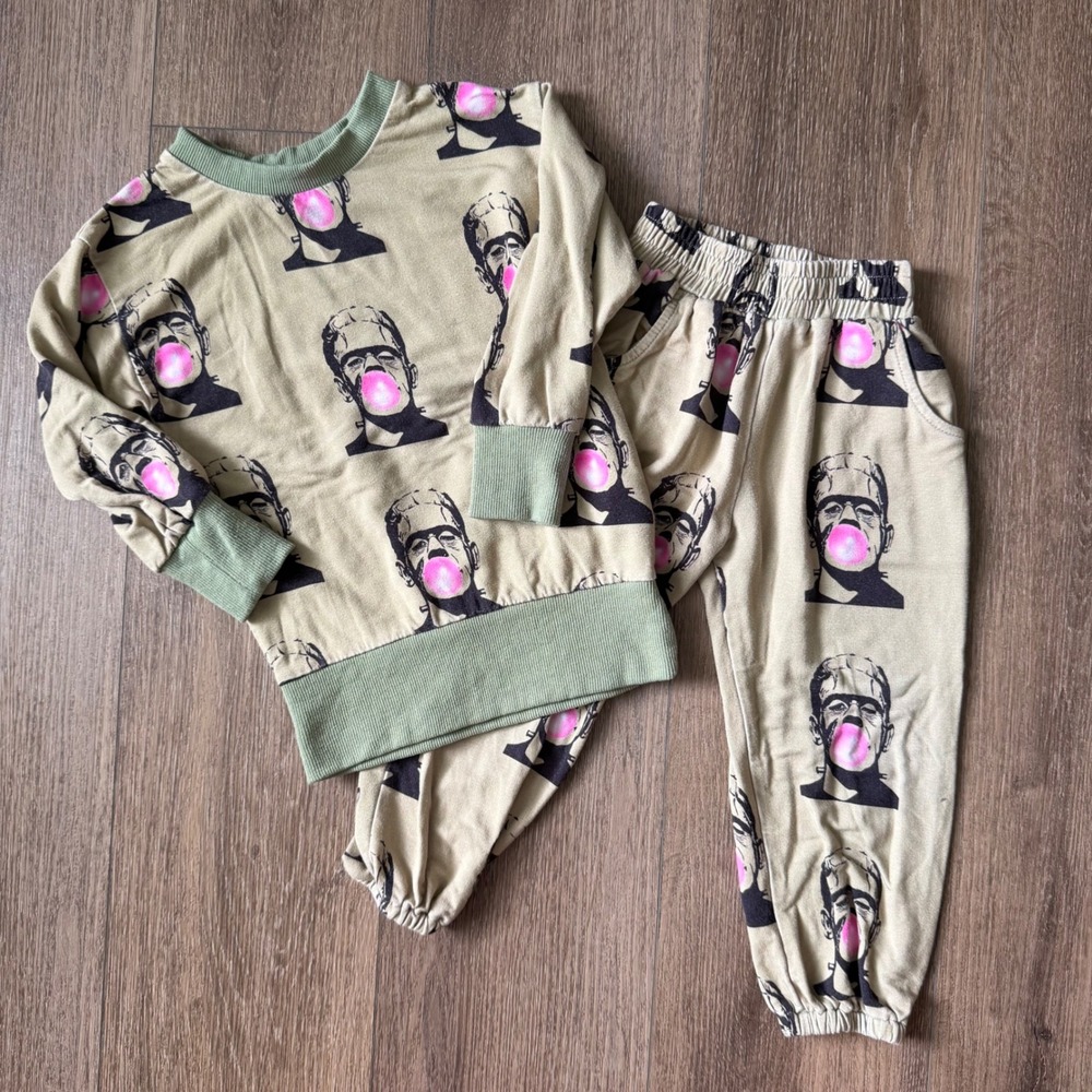 Velveteen Jogger Set Unisex 2T Tan Frankenstein Bubblegum Halloween Sweatshirt
